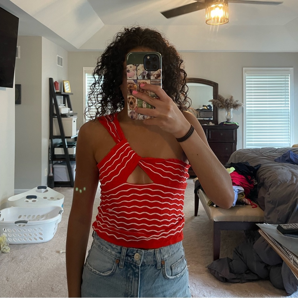 Red and White Striped off the shoulder top